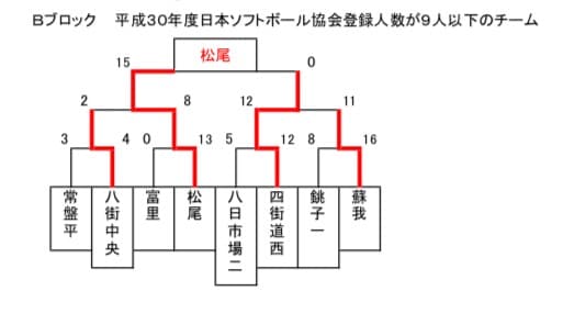 ６人制ソフトボール千葉県大会Bブロック結果