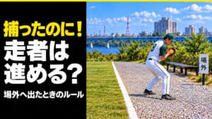 捕球後に野手が場外へ出たら？ソフトボールのアウトと一個の進塁権を解説